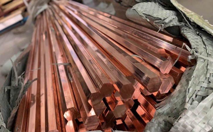 T2紫铜方棒对边直径4*4mm铜棒材紫铜方棒 紫铜棒 紫铜六角棒